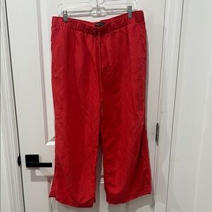 Abercrombie & Fitch Vibrant Coral Red Linen Blend Wide Leg Pants Size L